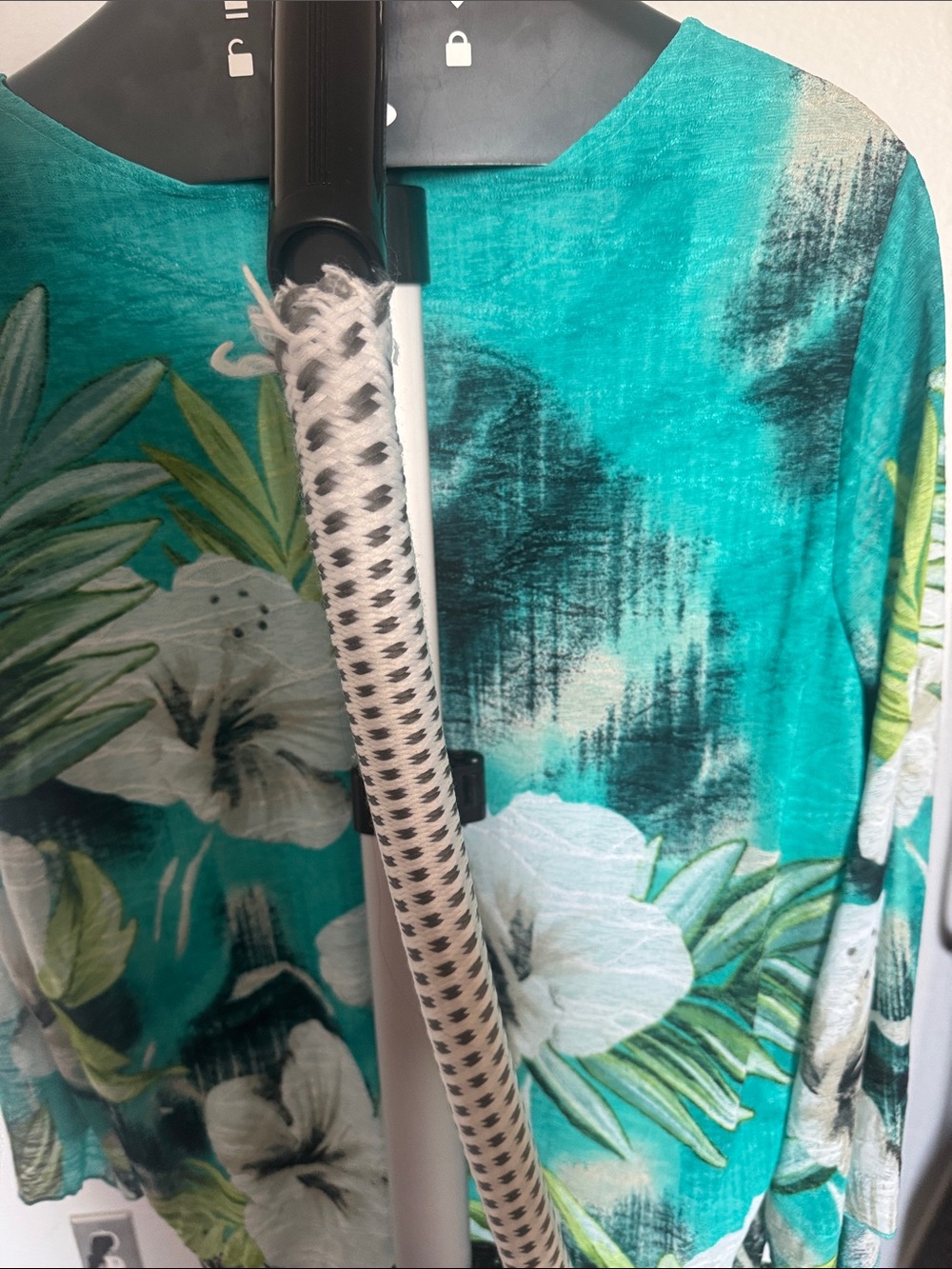 JM Collection Teal & White Floral Scoop-Neck Tunic with Sparkle - Picture 5 of 5